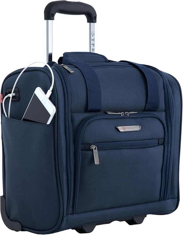 TPRC 15-Inch Smart Underseat Carry-On Luggage with USB Charging Port, 