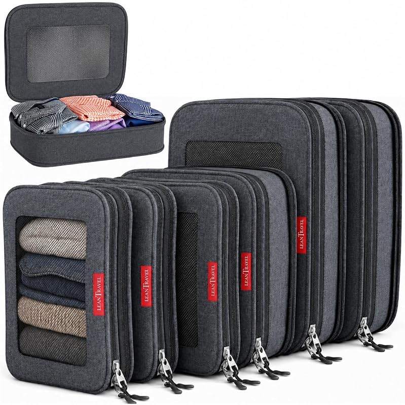 LeanTravel Premium Compression Packing Cubes for Suitcase Organization