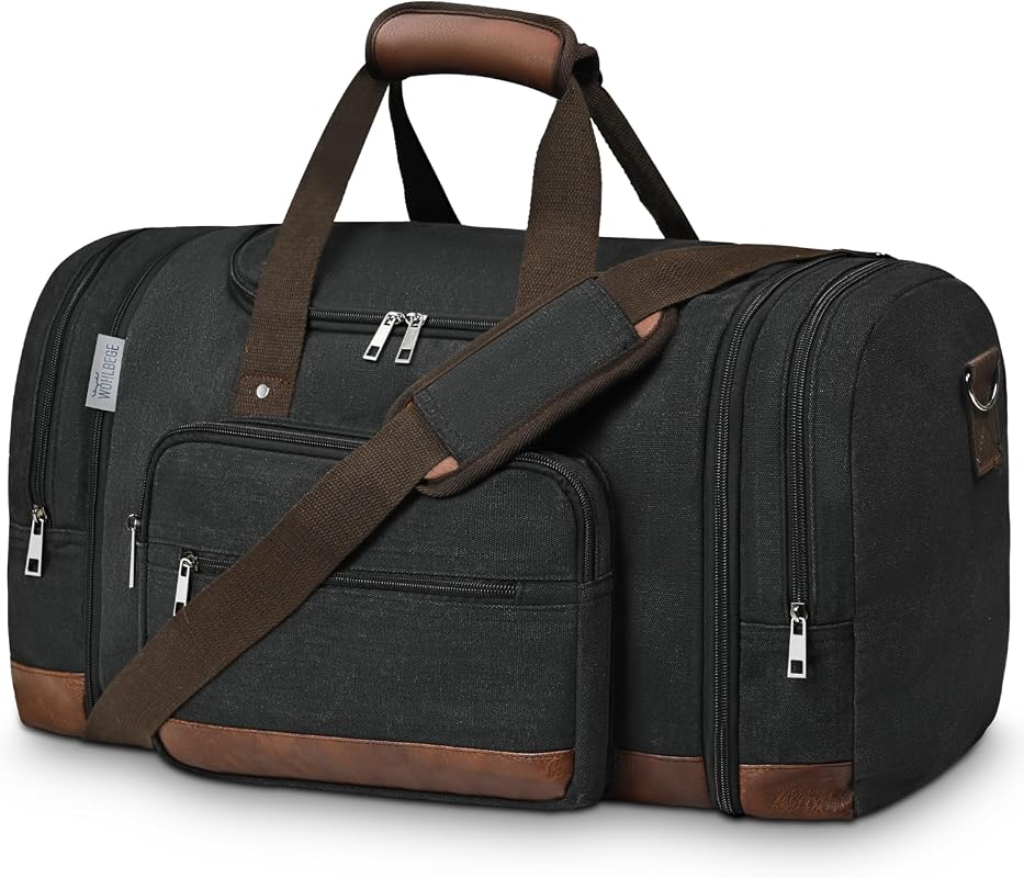 50L Expandable Canvas Weekender Travel Duffel Bag, Large Capacity Carr
