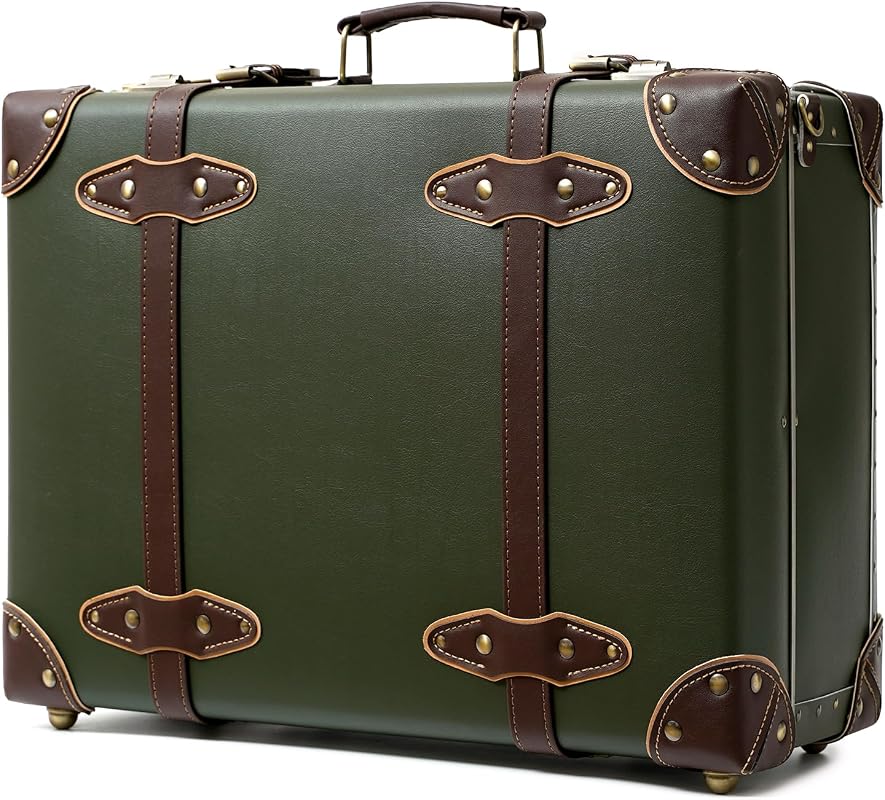Urecity Vintage Leather Mini Trunk Carry-on Overnight Case with Should