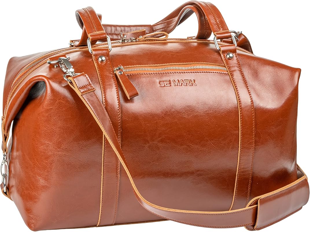 Genuine Leather Weekender Duffel Bag for Travel, Overnight Carry-On Ba