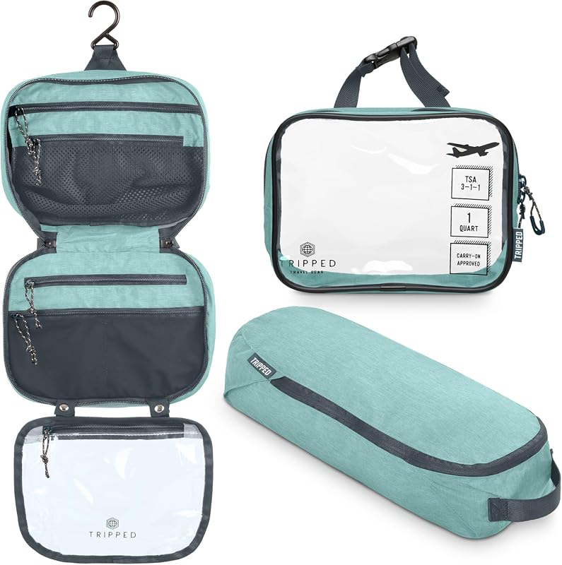 TRIPPED 3-Piece Travel Toiletry Bag Set, Hanging Organizer and TSA Liq