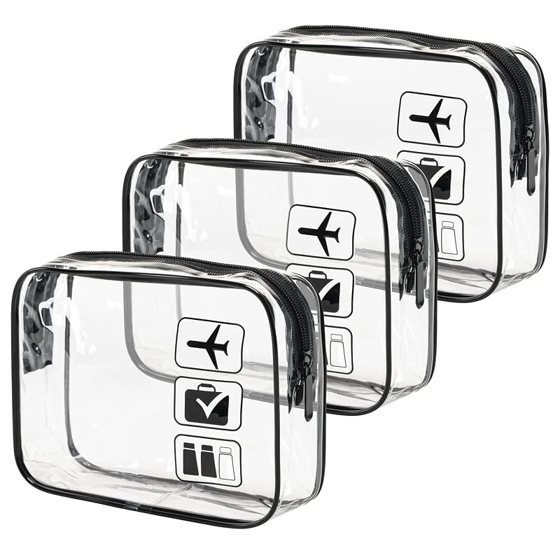 3-Pack TSA Approved Clear Toiletry Bags, Reusable Quart Sized Cosmetic