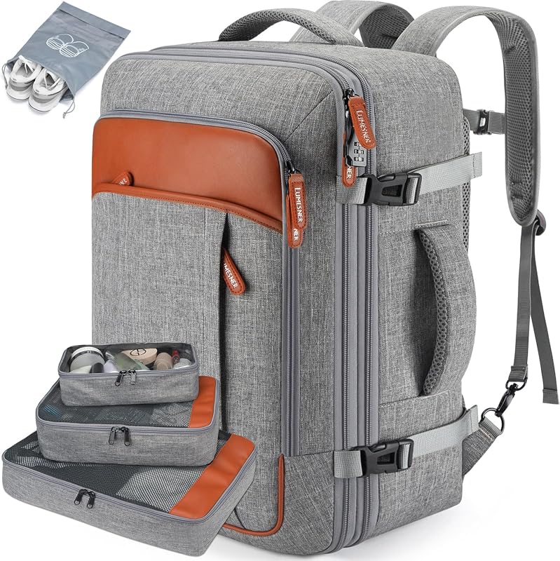 Lumesner 40L Expandable Carry-On Travel Backpack with Packing Cubes, F