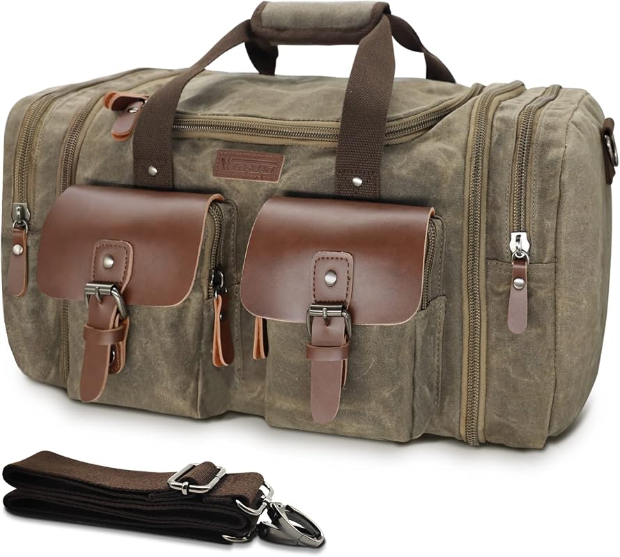 Wildroad 50L Waxed Canvas Travel Duffel Bag, Water-Resistant Carry-On