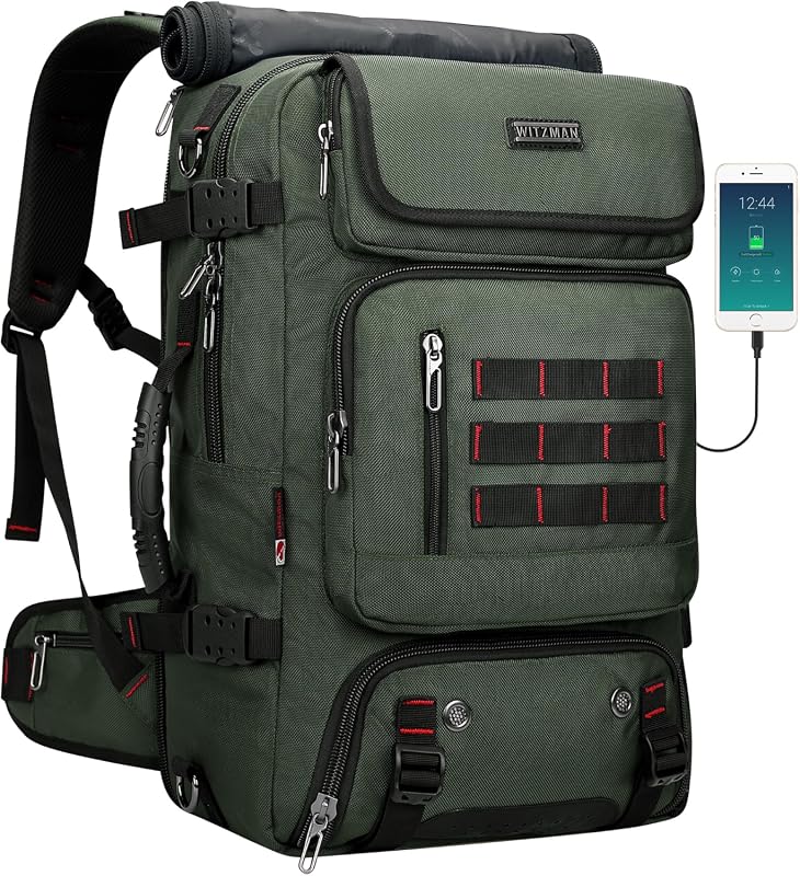 WITZMAN 3-in-1 Carry On Travel Backpack, Nylon Duffle Luggage with Lap