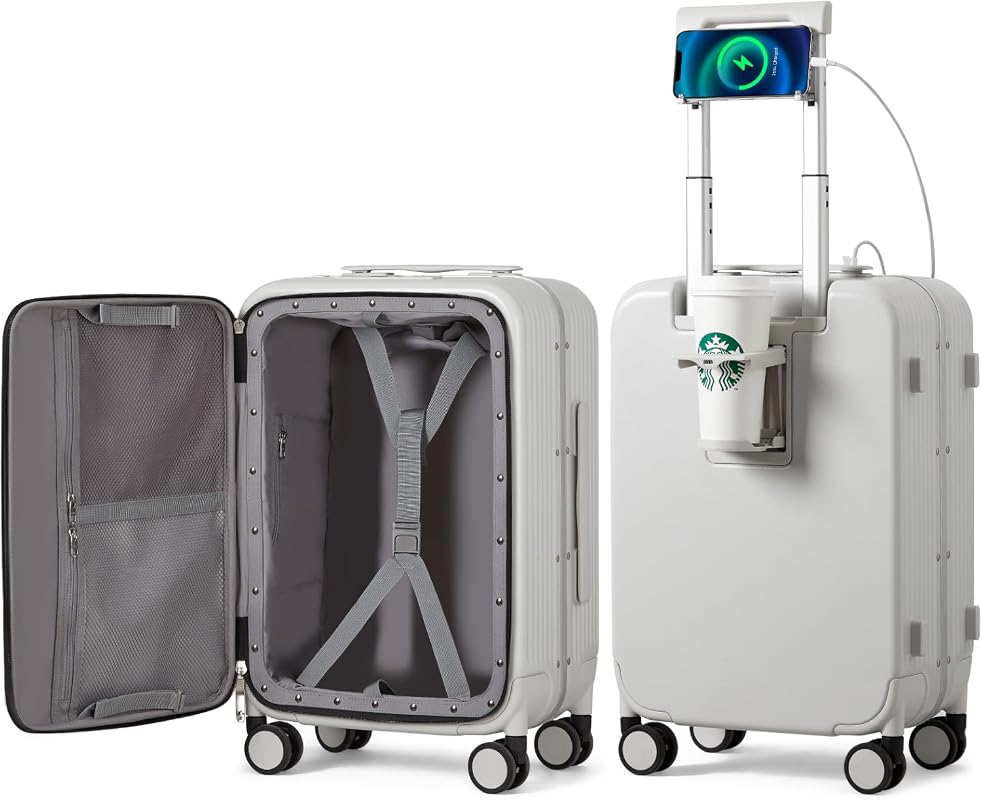 mixi 20 Inch Carry On Luggage with Cup Holder, USB Charger, and Durabl
