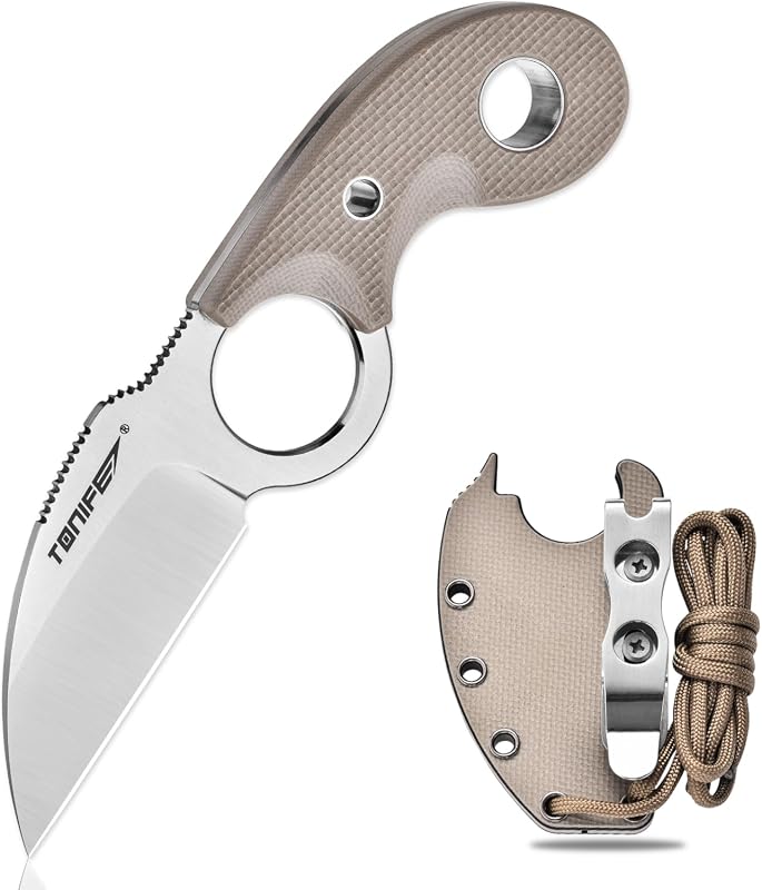 TONIFE Small Full Tang Fixed Blade Knife with Sheath and Lanyard for Lightweight Outdoor Camping Carry