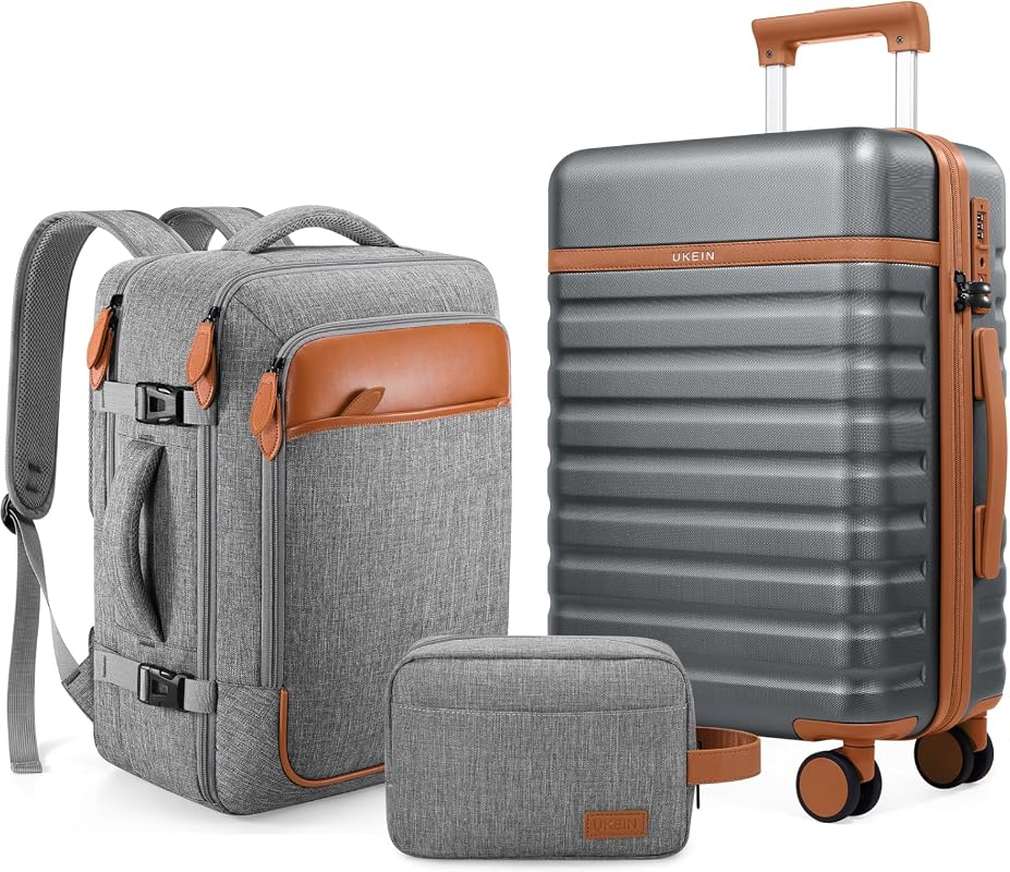 UKEIN 3-Piece Hardside Luggage Set, TSA Approved Carry On Suitcase wit