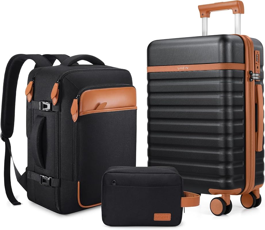UKEIN 3-Piece Hardside Luggage Set with Spinner Wheels, TSA Lock, and 