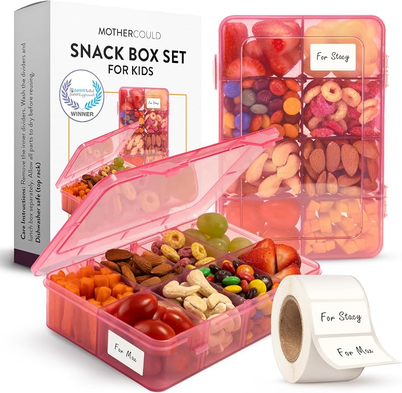 Reusable Snack Box Containers Set of 2 with 100 Dissolvable Labels and
