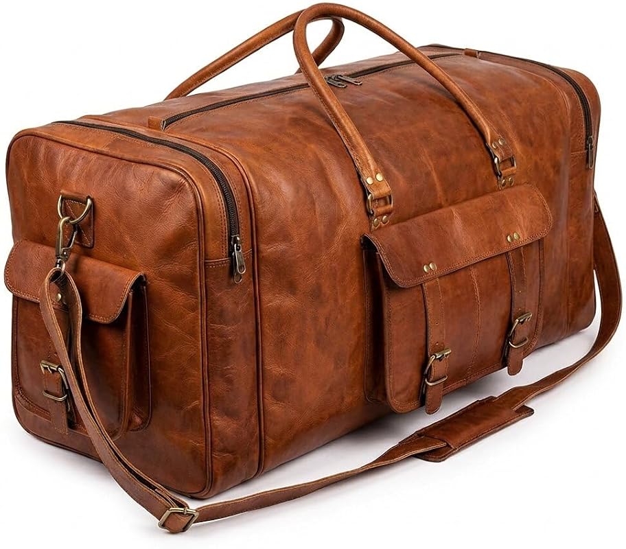 Handmade Leather Duffle Bag 21 Inch Carry On Luggage for Men and Women