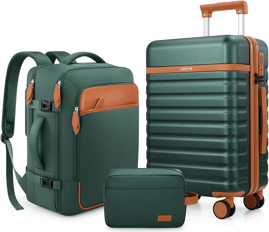 UKEIN 3 Piece Hardside Luggage Set with Spinner Wheels, TSA Lock, Back