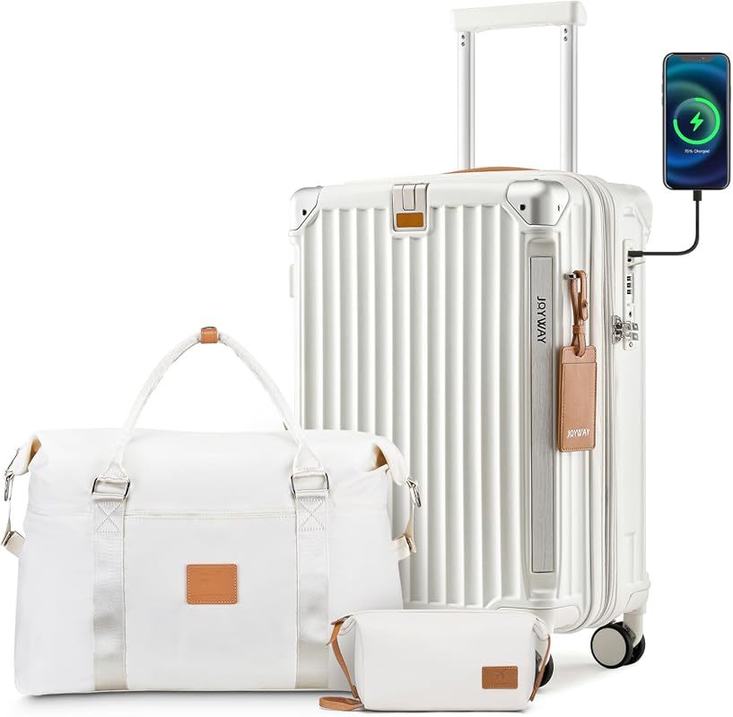Joyway 3-Piece Expandable Carry-On Luggage Set with USB Port, Cup Hold