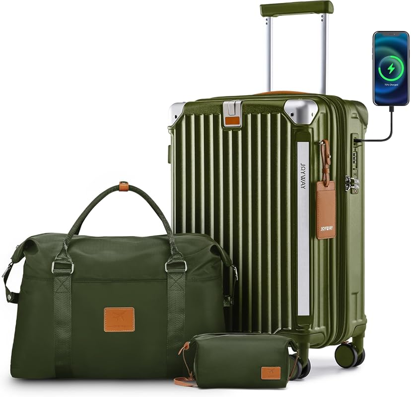 Joyway 3-Piece Expandable Carry-On Luggage Set with USB Port, Cup Hold
