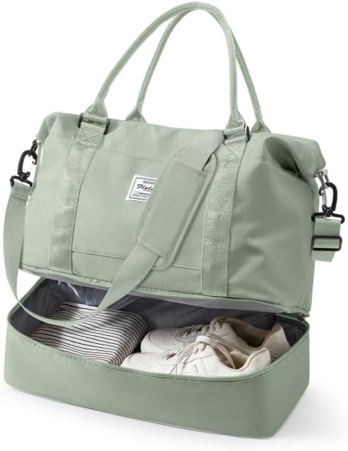 Lightweight Travel Weekender Bag for Women with Shoe Compartment and T