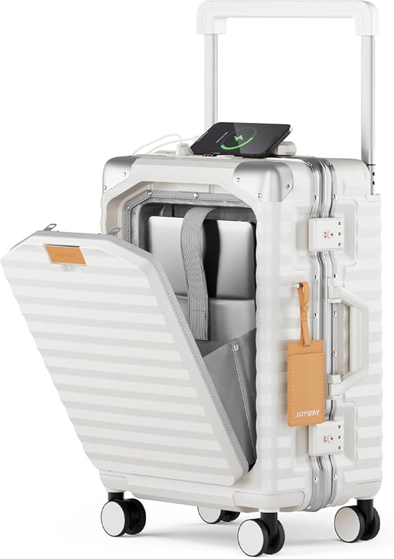 Joyway 20-Inch Aluminum Frame Carry-On Luggage with Front Pocket, USB 