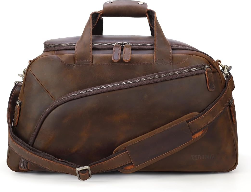 TIDING 20 Inch Full Grain Leather Duffle Bag for Men Vintage Carry On