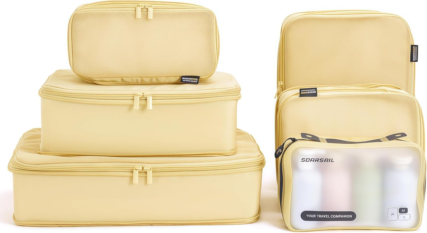 6-Piece Expandable Compression Packing Cubes for Travel, Durable Nylon