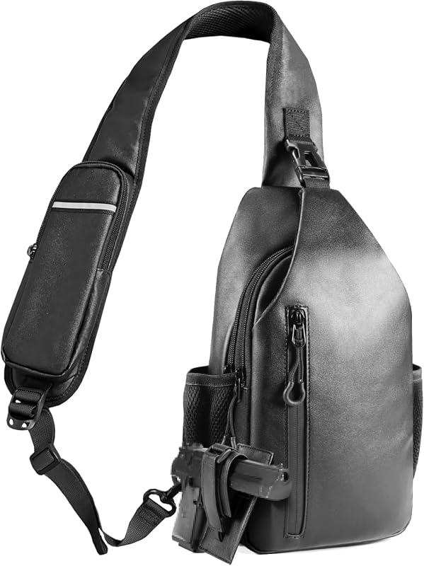 DegeTMVe Tactical Vegan Leather Concealed Carry Sling Bag with Adjusta