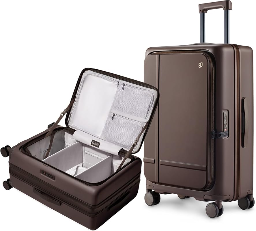 NINETYGO 25 Inch Medium Checked Luggage, Expandable Hardshell Suitcase with Cup Holder, TSA Lock and Spinner Wheels