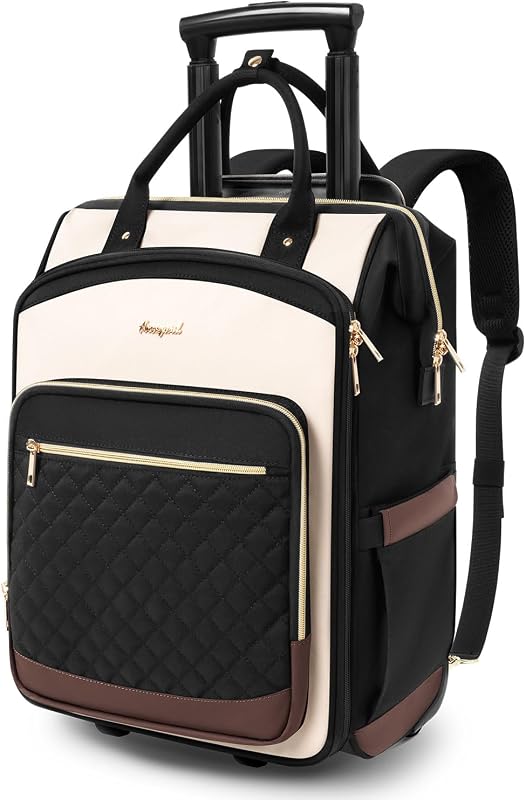 Stylish Rolling Laptop Backpack for Women, Dual-Opening Wheeled Travel