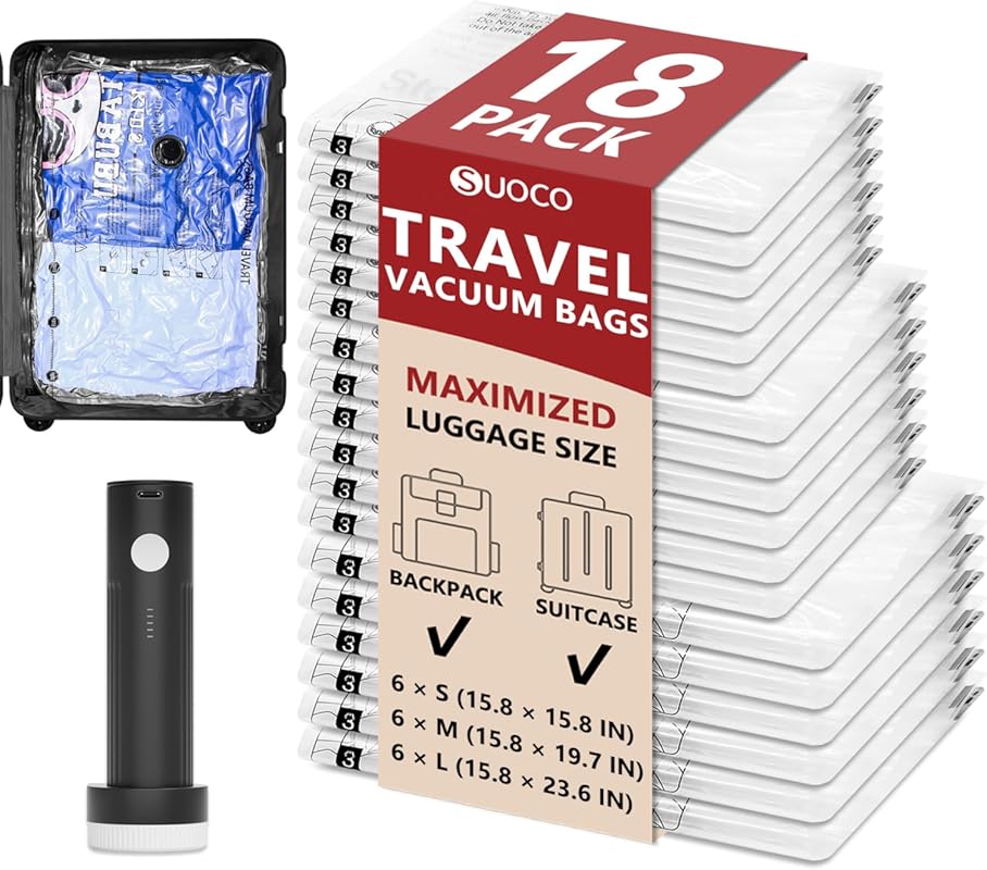 Premium Travel Vacuum Storage Bags for Clothing with Included Cordless
