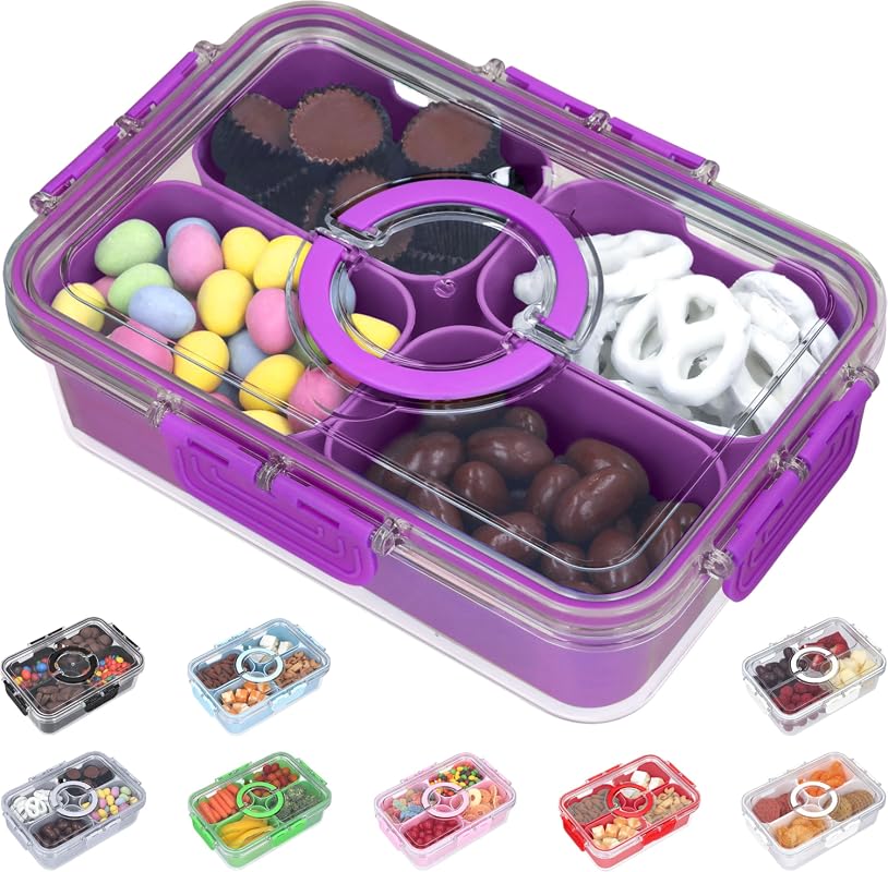 KEYVOZ Small Portable Snackle Box with Lid and Handle for Travel Snack
