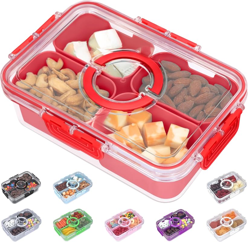 KEYVOZ Small Portable Snackle Box with Lid and Handle for Travel Snack
