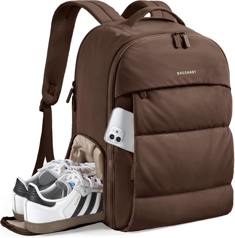 BAGSMART Travel Backpack for Women, 15.6 Inch Laptop Bag with Shoe Com
