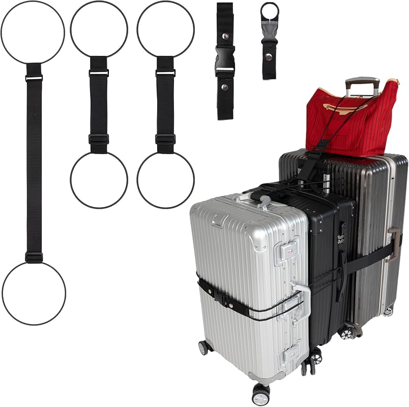 Adjustable Heavy Duty Luggage Straps for Suitcases, Durable 3-Piece El