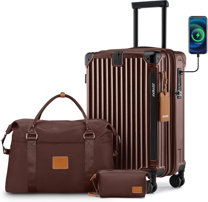 Joyway 20-Inch Expandable Carry On Luggage Set with Cup Holder, USB Po