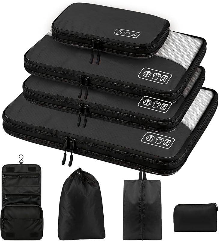 8-Piece Compression Packing Cubes for Travel, Ultralight Space-Saving 