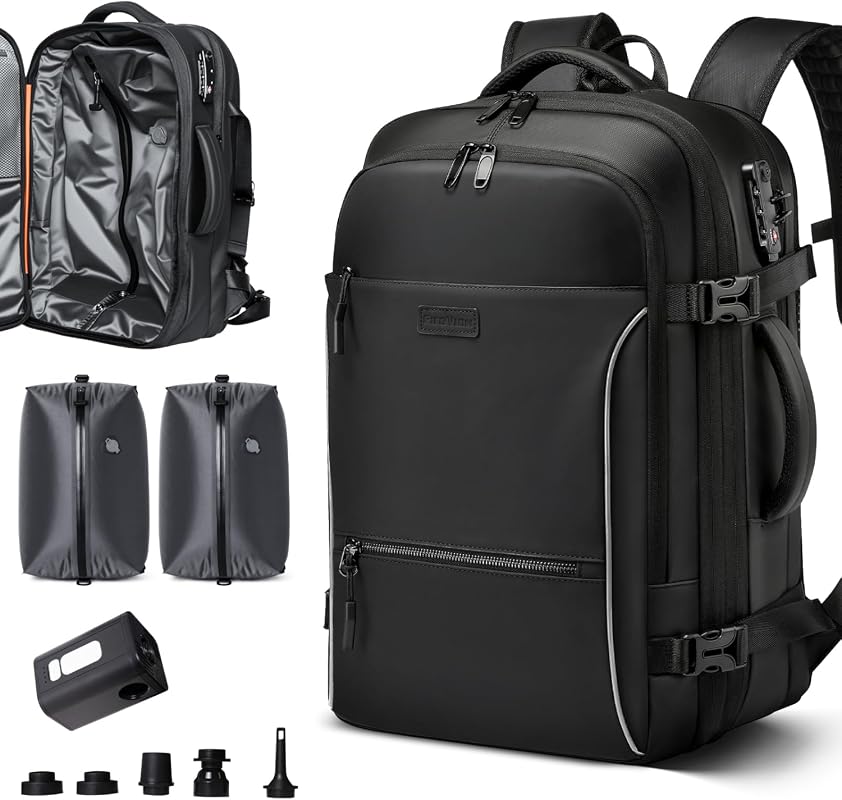 70L Travel Backpack with Vacuum Compression System, Detachable TPU Bag