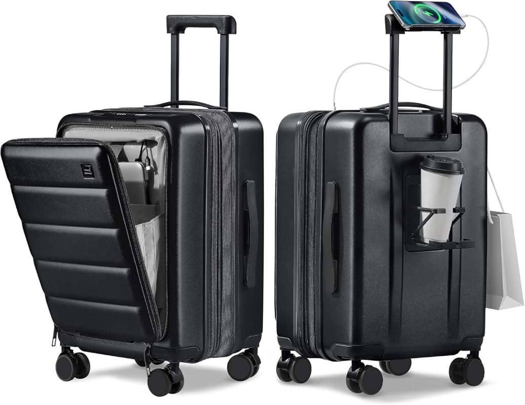 20 Inch Expandable Carry On Luggage with Laptop Compartment, USB Charg