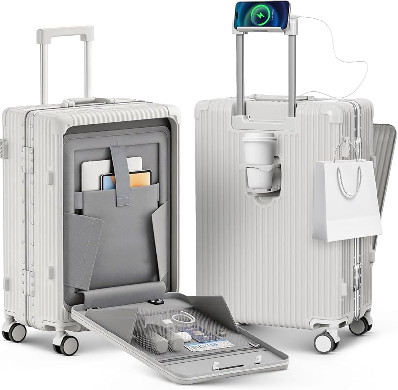 20-Inch Hard Shell Carry-On Luggage with Laptop Compartment, Zipperles