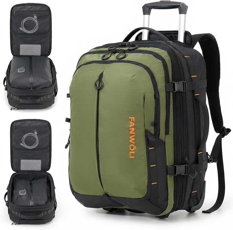 Fanwoli 55L Rolling Vacuum Compression Backpack with One-Button Air Re