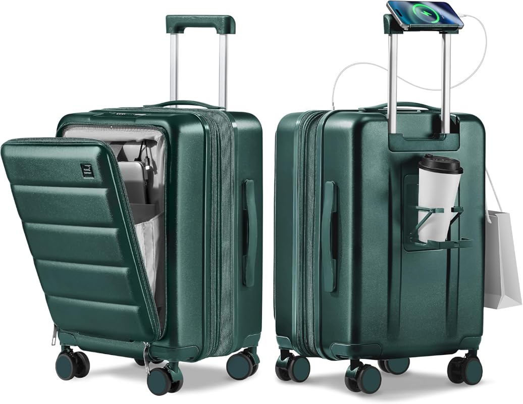 20 Inch Expandable Carry On Luggage with Laptop Compartment, USB Charg