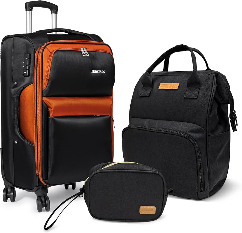 3-Piece Expandable Softside Luggage Set with 360° Spinner Wheels, Ligh