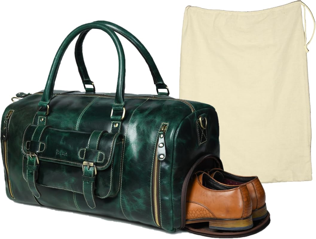 De Lira Full Grain Leather Carry On Travel Bag with Shoe Compartment a