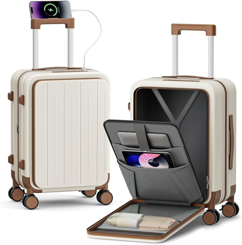 20-Inch Expandable Hardshell Carry-On Luggage with Laptop Pocket, USB 