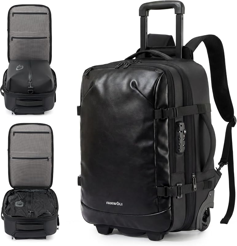 55L Rolling Travel Backpack with One-Button Vacuum System, Built-in Pu