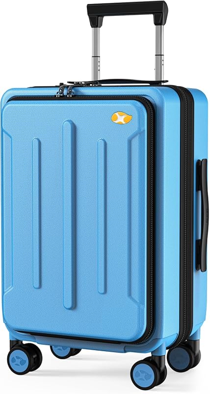 Hardside Carry-On Luggage with Laptop Compartment, USB Port, Front Poc