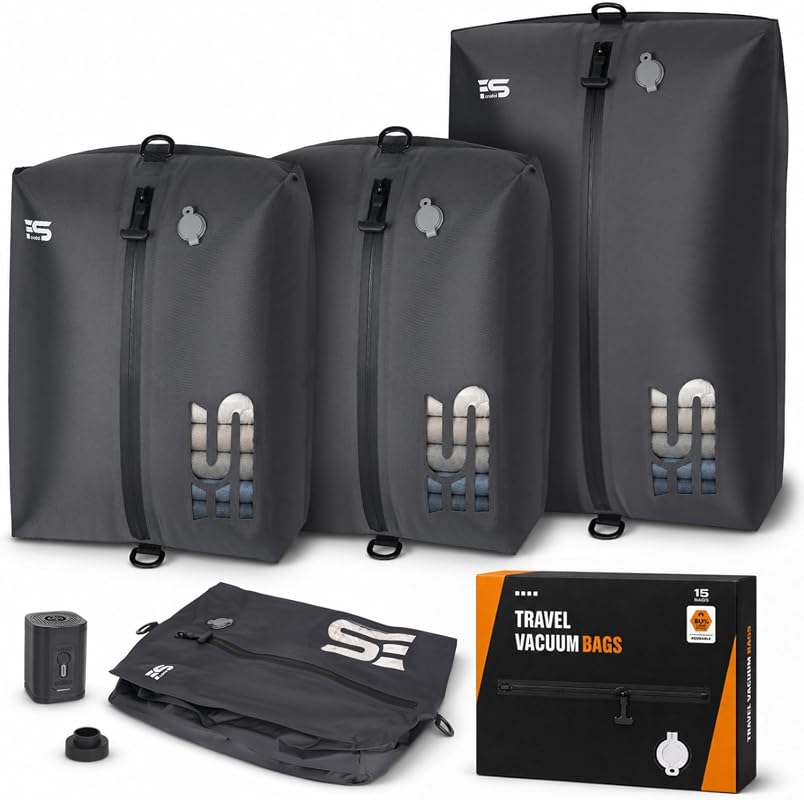 3-Piece Reusable Waterproof Black Vacuum Storage Bags for Travel with
