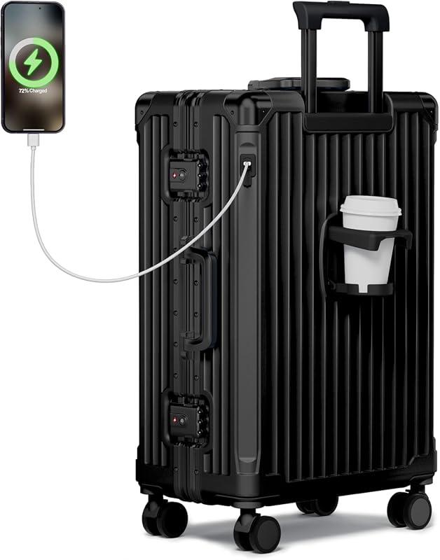 Krute 20in Zipperless Carry-On Luggage with Integrated Cup Holder, USB