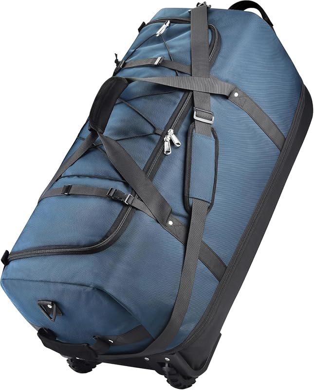 Expandable 110L Rolling Duffle Bag with Durable Rubber Wheels and Fold