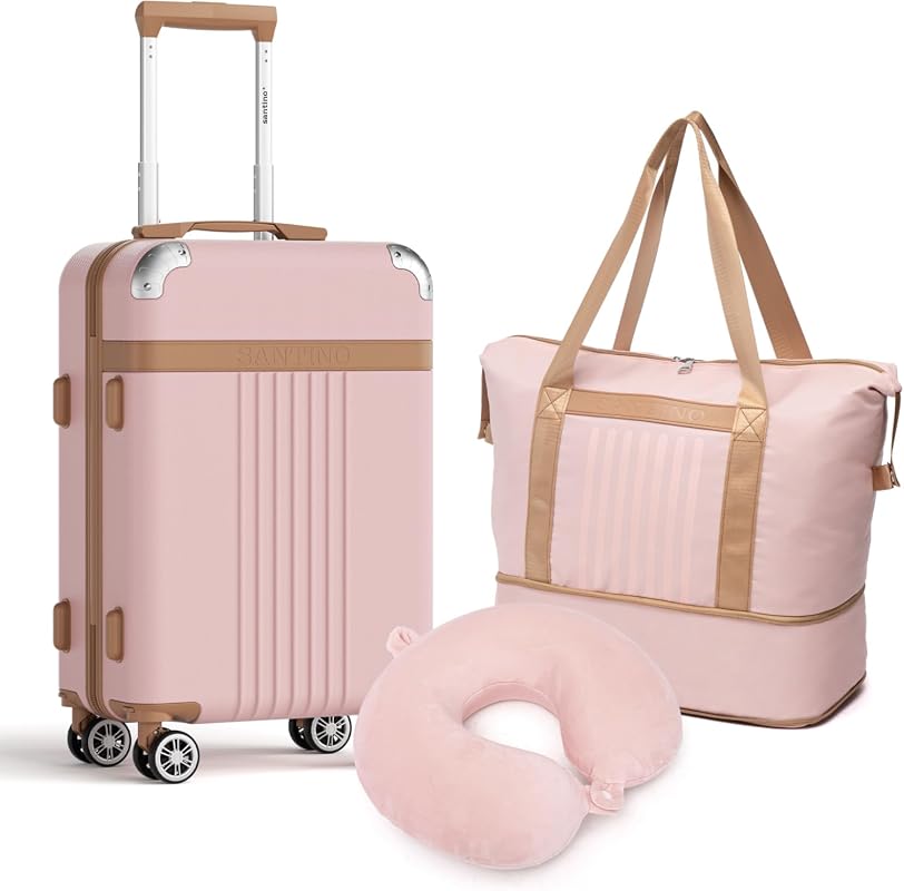 Santino 3-Piece Hardside Luggage Set, Airline Approved Carry-On with TSA Lock, Spinner Wheels, and Expandable Storage