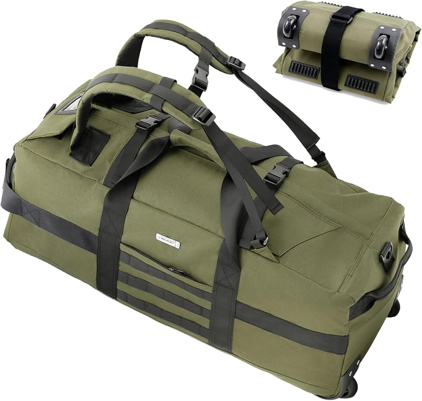 Large 80L Rolling Duffle Bag with Backpack Straps and Foldable Design
