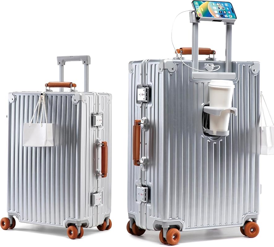 20 Inch Titanium Silver Zipperless Aluminum Frame Hardside Carry On Lu